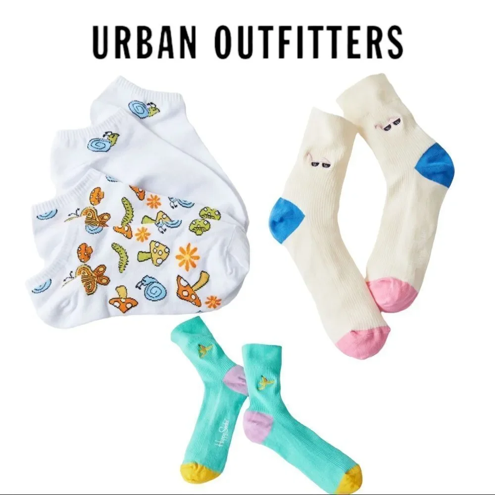 NEW Icon UO Kitsch Happy Socks Women's Set of Fun Whimsical Socks / 4 Pairs